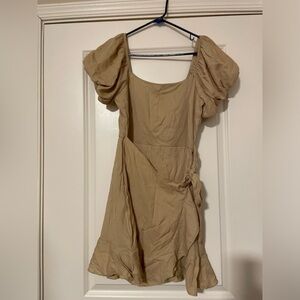 Khaki Puff Sleeve Dress